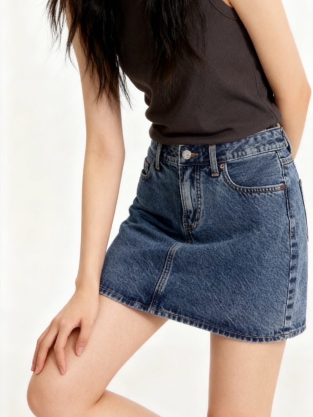 Dark Blue Denim Mini Skirt - Women